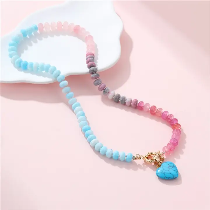 Avery Natural Stone Semi Mint Heart Beaded Necklace