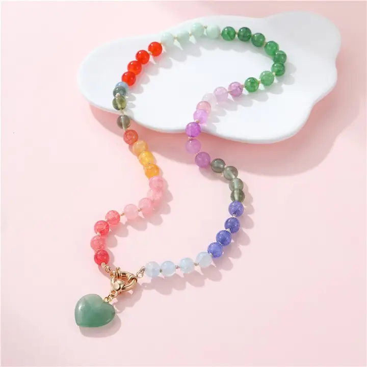 Avery Natural Stone Semi Green Beaded Necklace