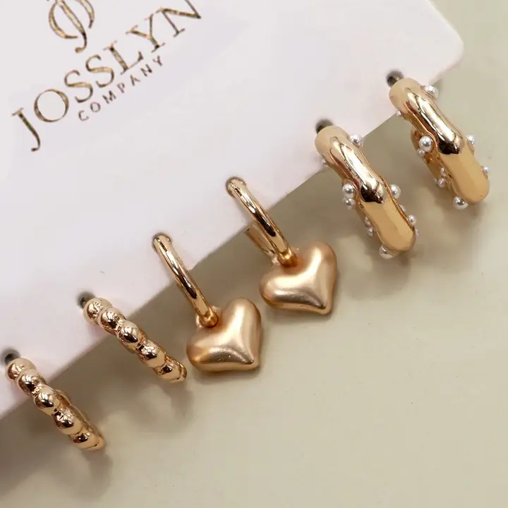 Avery Heart Drop Pearl Studded Hoop Trio