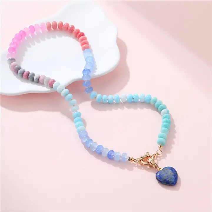 Avery Navy Stone Heart Beaded Necklace