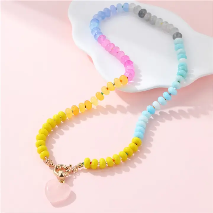 Avery Yellow Semi Stone Beaded Heart Necklace