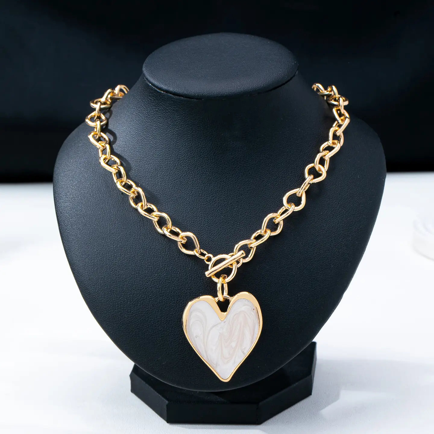 Avery White Inlay Heart Toggle Necklace